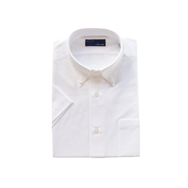 【日本製】 ワイシャツ メンズ ビジネス 半袖 吸水速乾 ストレッチ ノーアイロン 無地 ボタンダウン イージーフォーマルシャツ ホワイト(2021-HSM24-wh)